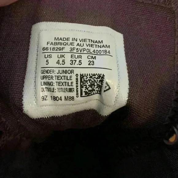 High-Top Converse Chuck Taylor Purple Sparkle Glitter, Junior Size 5 - Picture 12 of 12